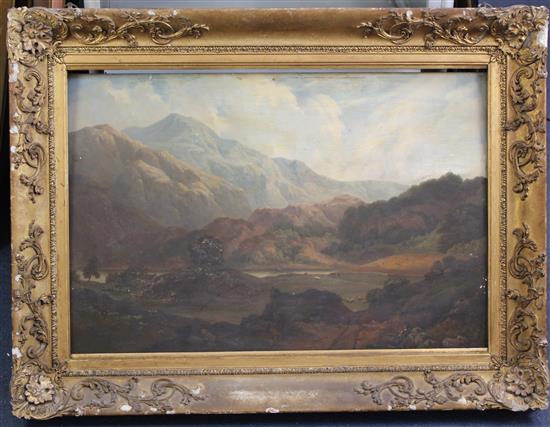 Attributed to Joseph Clover (1779-1853) Scene in the Trossachs and two other landscapes, 18 x 26.75in.